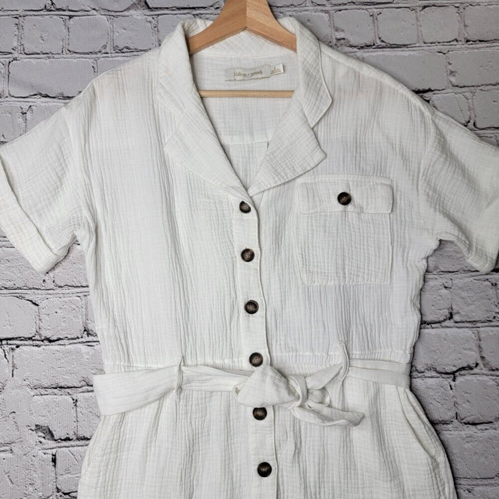 Bishop‎ Young White Gauze Short Sleeve Belted Romper Size S - Picture 2 of 10